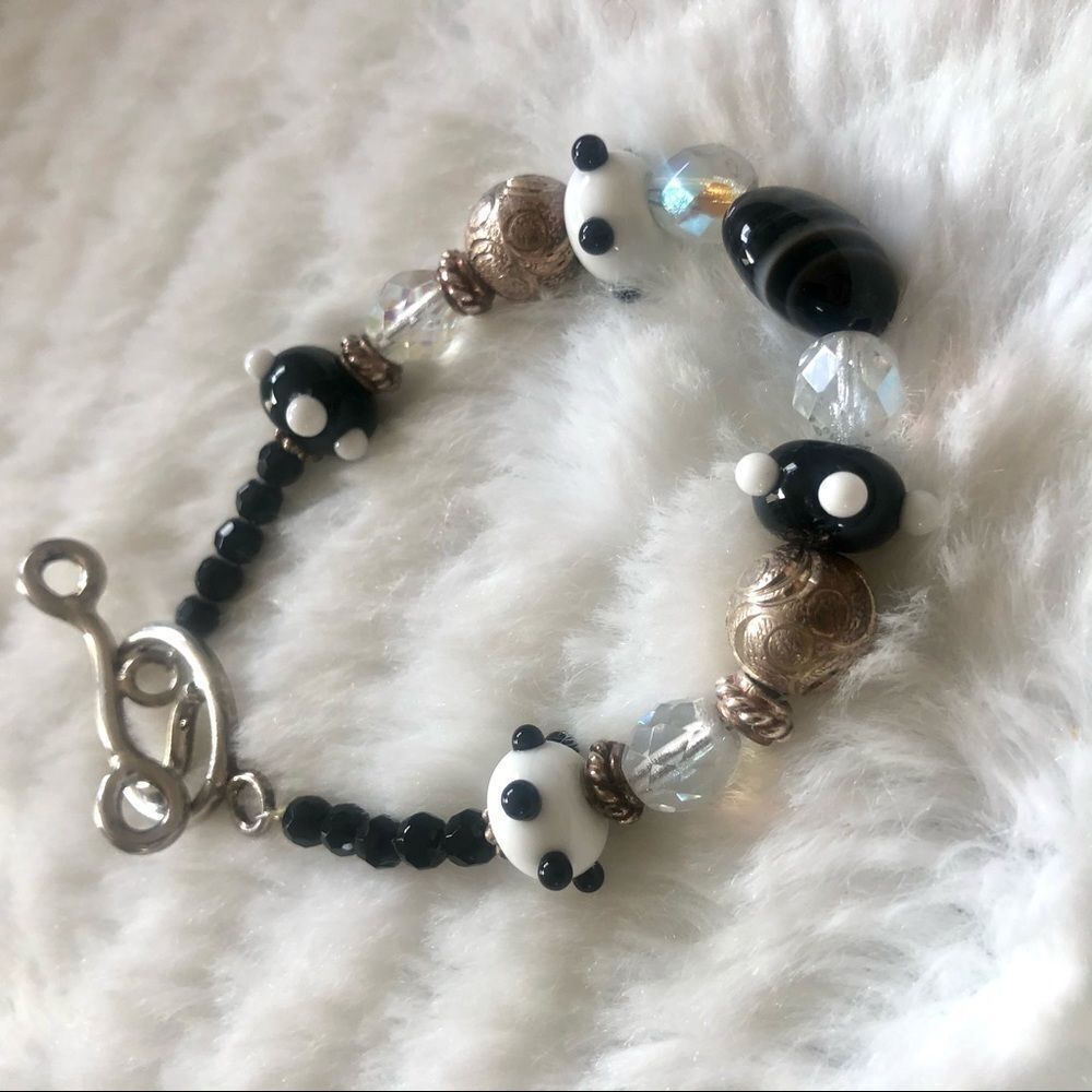 Silver lamp work bead bracelet